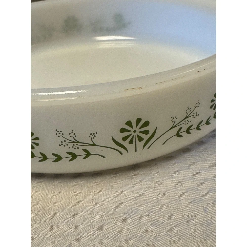Vintage Glasbake Green Daisy Round 8